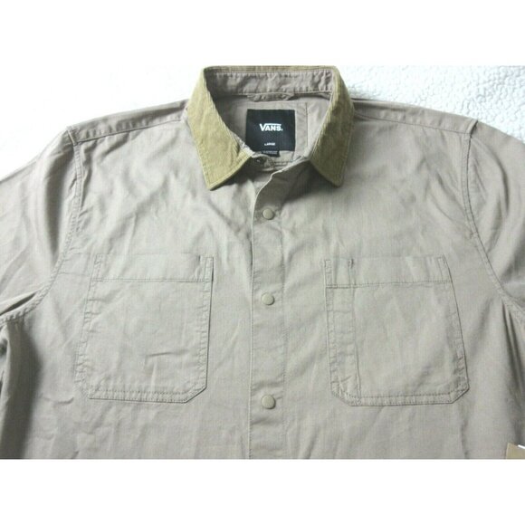 Vans Men's Campus LS Snap Front Cotton Casual shirt Brown Classic Fit NWT - Picture 1 of 4